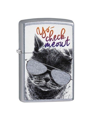 Encendedor Zippo Stamp Gato con Gafas 29619 - Street Chrome
