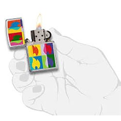 Encendedor Zippo Stamp Llamas de colores 29623 - Negro Mate