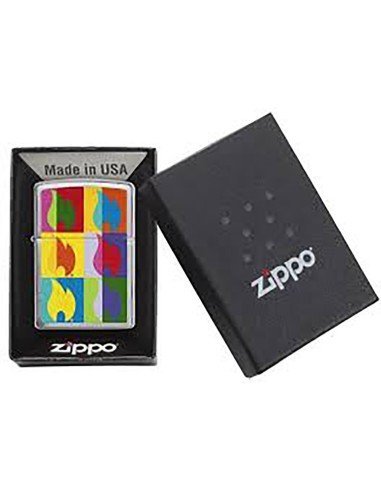Encendedor Zippo Stamp Llamas de colores 29623 - Negro Mate