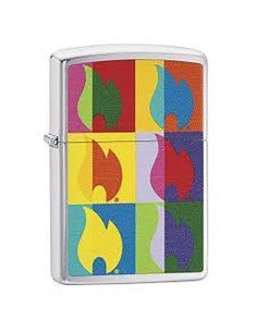 Encendedor Zippo Stamp Llamas de colores 29623 - Negro Mate