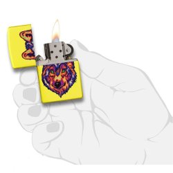 Encendedor Zippo Stamp Lobo Wolf 29639 - Amarillo Neón