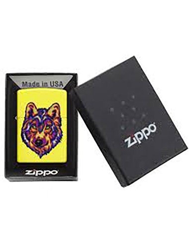 Encendedor Zippo Stamp Lobo Wolf 29639 - Amarillo Neón