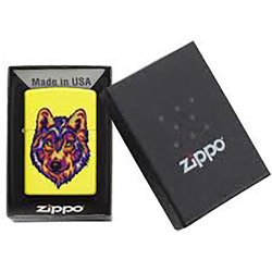 Encendedor Zippo Stamp Lobo Wolf 29639 - Amarillo Neón