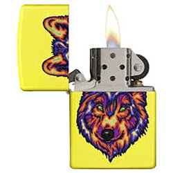 Encendedor Zippo Stamp Lobo Wolf 29639 - Amarillo Neón