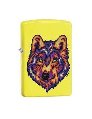 Encendedor Zippo Stamp Lobo Wolf 29639 - Amarillo Neón