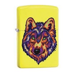 Encendedor Zippo Stamp Lobo Wolf 29639 - Amarillo Neón