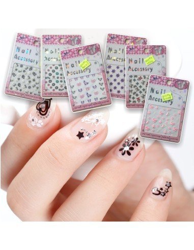 Kit x6 Decals Glow in the Dark 3D aplicativos adhesivos Nail Art Salon Effects para Decoración de uñas