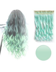 Extension de Cabello Unicolor Rizada Verde Cosplay
