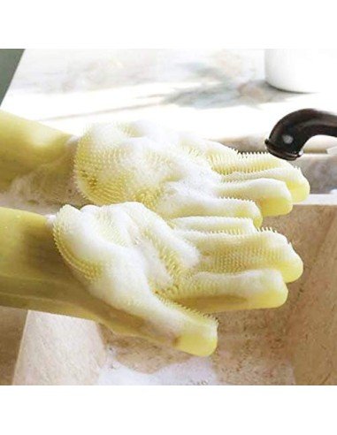 Guantes de Silicona Cepillo para Lavar loza, baño, aseo