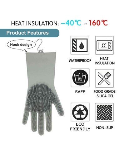 Guantes de Silicona Cepillo para Lavar loza, baño, aseo