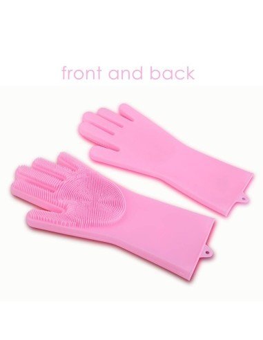 Guantes de Silicona Cepillo para Lavar loza, baño, aseo
