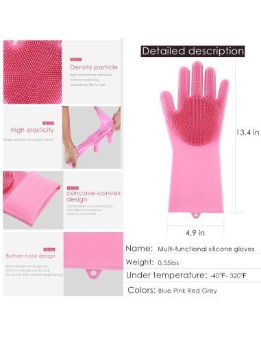 Guantes de Silicona Cepillo para Lavar loza, baño, aseo