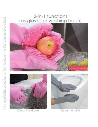 Guantes de Silicona Cepillo para Lavar loza, baño, aseo
