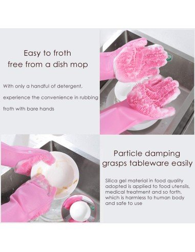Guantes de Silicona Cepillo para Lavar loza, baño, aseo