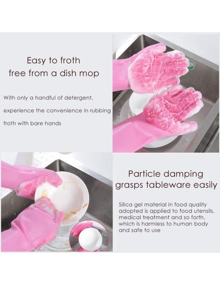 Guantes de Silicona Cepillo para Lavar loza, baño, aseo Guantes de Silicona Cepillo para Lavar loza, baño, aseo