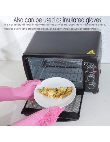 Guantes de Silicona Cepillo para Lavar loza, baño, aseo