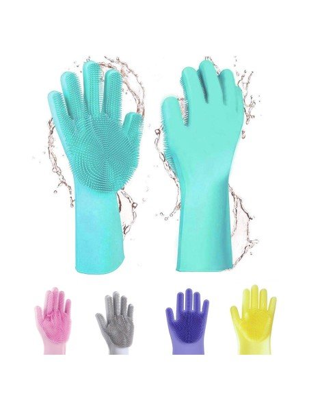 Guantes de Silicona Cepillo para Lavar loza, baño, aseo