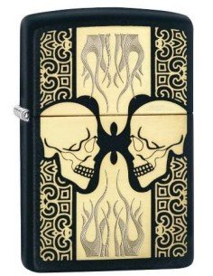 Encendedor Zippo Stamp Skulls Flaming Face 29404 Black Matte - negro