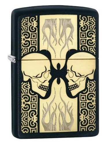 Encendedor Zippo Stamp Skulls Flaming Face 29404 Black Matte - negro