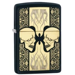 Encendedor Zippo Stamp Skulls Flaming Face 29404 Black Matte - negro