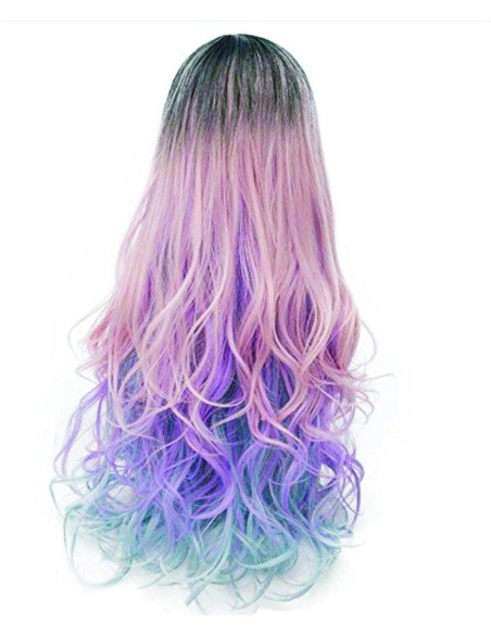 Peluca Bicolor Harajuku de kanekalon Cosplay de 70 y 80 cm de largo ideal para Halloween