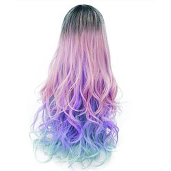 Peluca Bicolor Degradee 70cm Harajuku lila pink Blue