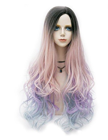 Peluca Bicolor Degradee 70cm Harajuku lila pink Blue