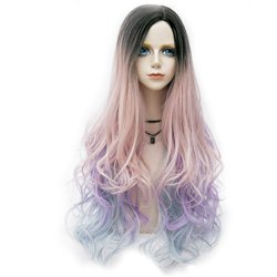Peluca Bicolor Degradee 70cm Harajuku lila pink Blue