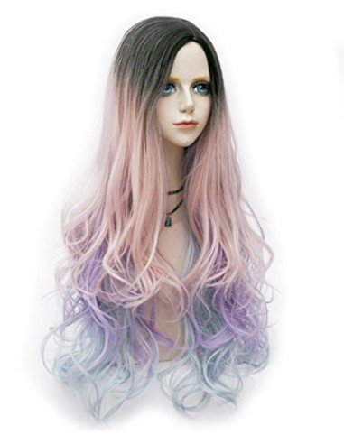 Peluca Bicolor Degradee 70cm Harajuku lila pink Blue