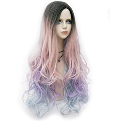 Peluca Bicolor Degradee 70cm Harajuku lila pink Blue
