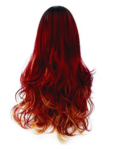 Peluca Bicolor Degradee 70cm Harajuku Naranja Rojo Fuego