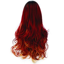 Peluca Bicolor Degradee 70cm Harajuku Naranja Rojo Fuego