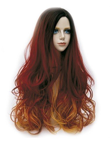 Peluca Bicolor Degradee 70cm Harajuku Naranja Rojo Fuego