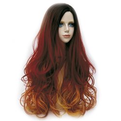 Peluca Bicolor Degradee 70cm Harajuku Naranja Rojo Fuego