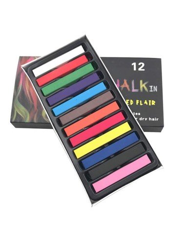 Caja de 12 Tizas Temporal Color Hair Chalk para el Cabello, Mechas y Mechones de Color