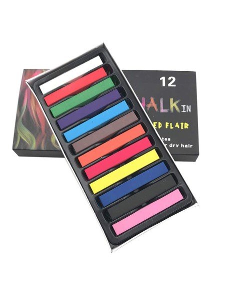 Caja de 12 Tizas Temporal Color Hair Chalk para el Cabello, Mechas y Mechones de Color