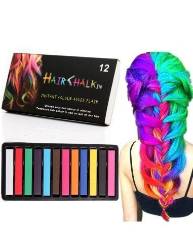 Caja de 12 Tizas Temporal Color Hair Chalk para el Cabello, Mechas y Mechones de Color