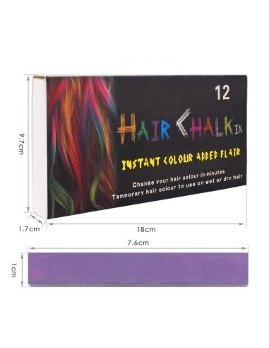 Caja de 12 Tizas Temporal Color Hair Chalk para el Cabello, Mechas y Mechones de Color