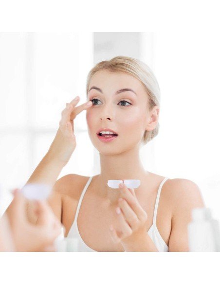 Estuche portalentes con tapa de rosca Para lentes de contacto blandos y gas permeable