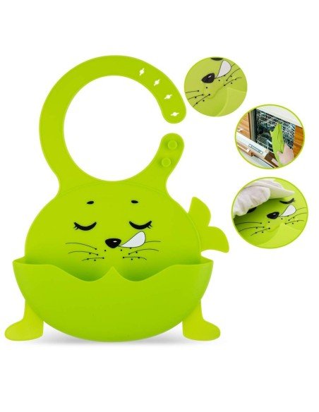Babero de Silicona Animal Baby Bib  Neón Babero de Silicona Animal Baby Bib  Neón