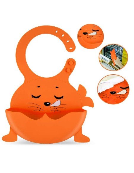 Babero de Silicona Animal Baby Bib  Neón