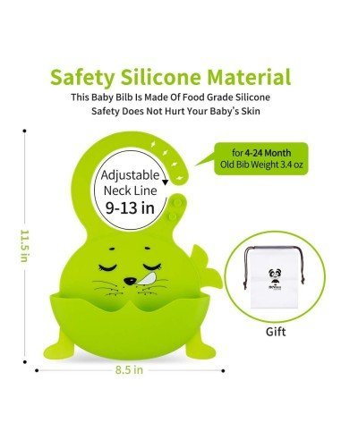Babero de Silicona Animal Baby Bib  Neón