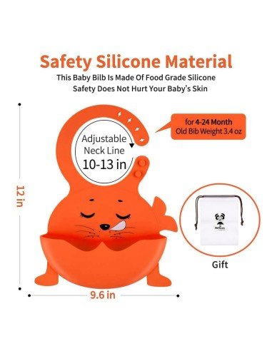 Babero de Silicona Animal Baby Bib  Neón