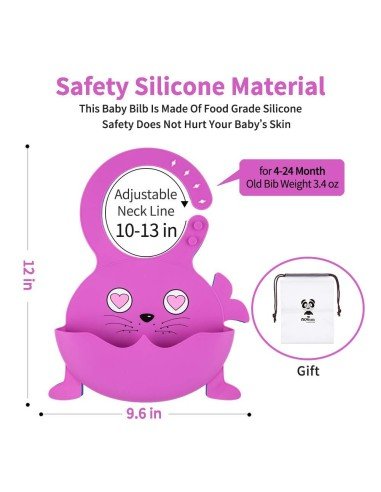 Babero de Silicona Animal Baby Bib  Neón