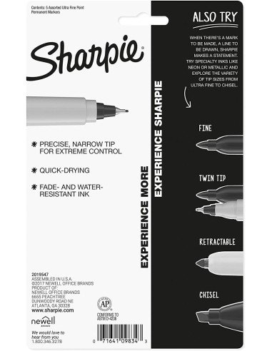 Sharpie Punta UltraFina Marcador Permanente  5 unidades)