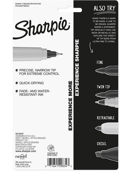 Sharpie Punta UltraFina Marcador Permanente  5 unidades)