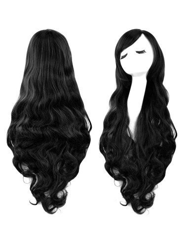 Peluca Cosplay Ondulada 80cm Kanekalon Negro