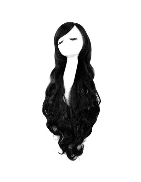 Peluca Cosplay Ondulada 80cm Kanekalon Negro