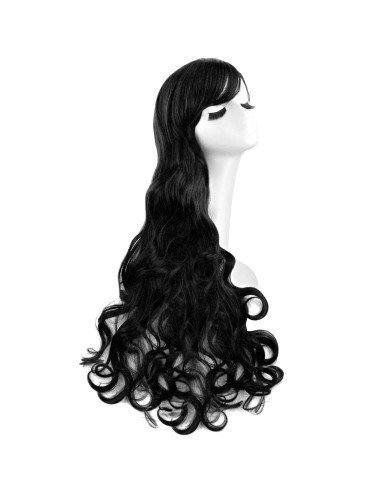Peluca Cosplay Ondulada 80cm Kanekalon Negro