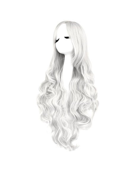 Peluca Cosplay Ondulada 80cm Kanekalon Blanco Peluca Cosplay Ondulada 80cm Kanekalon Blanco
